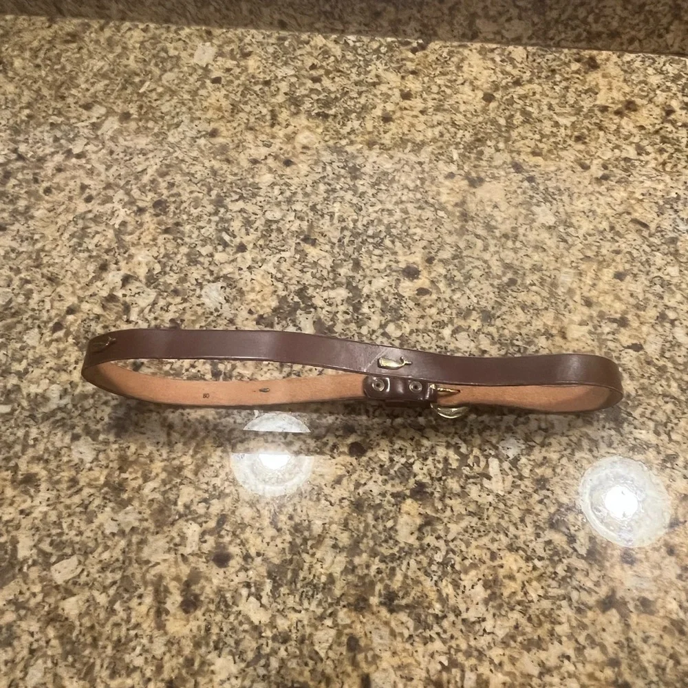 Vintage Royden Narrow Brown Leather Belt Brass Whales Size 30 Women’s Kids